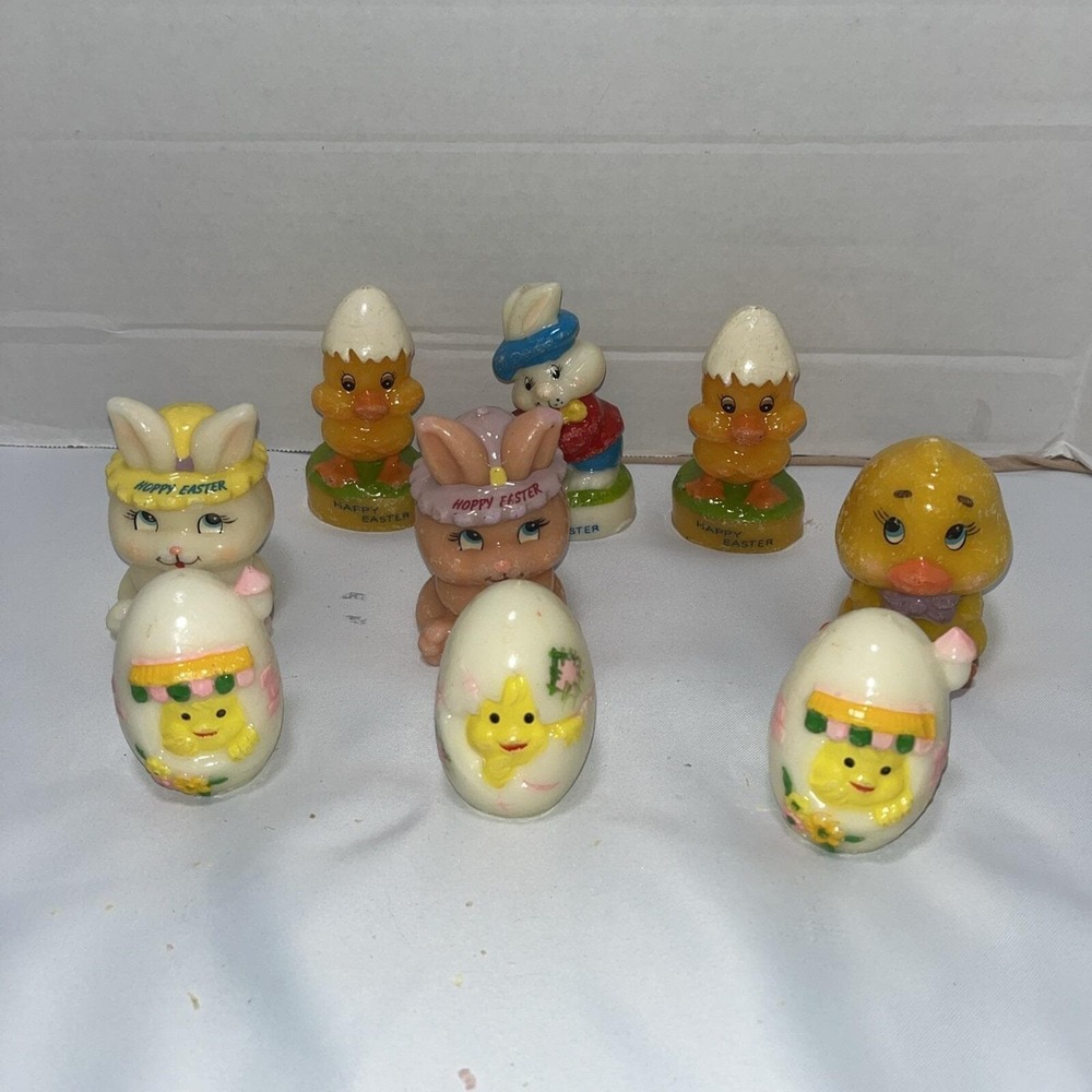 Lot of 9 Vintage Russ Berrie Figural Unlit Bunny Chicks Candles Easter